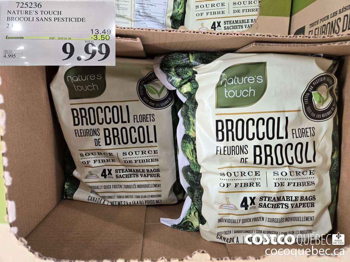 725236 NATURE'S TOUCH BROCOLI SANS PESTICIDE 2 kg ($3.50 INSTANT SAVINGS EXPIRES ON 2025-01-26) $9.99