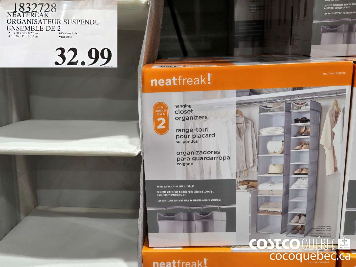 1832728 NEATFREAK ORGANISATEUR SUSPENDU ENSEMBLE DE 2  $32.99