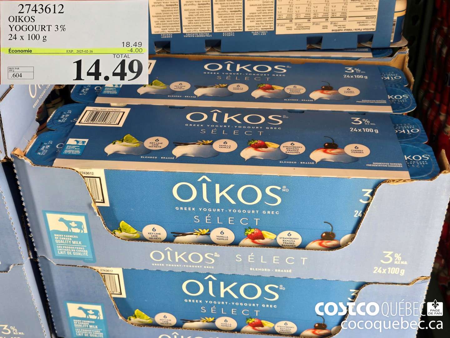 2743612 OIKOS YOGURT 3% 24x 100 g  ($4.00 INSTANT SAVINGS EXPIRES ON 2025-02-16) $14.49