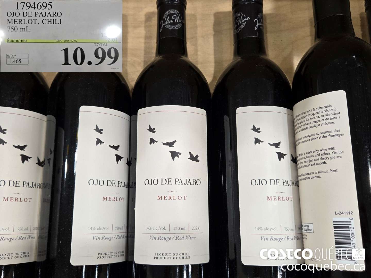 1794695 OJO DE PAJARO -MERLOT, CHILI  ($2.01 INSTANT SAVINGS EXPIRES ON 2025-02-02) $10.99