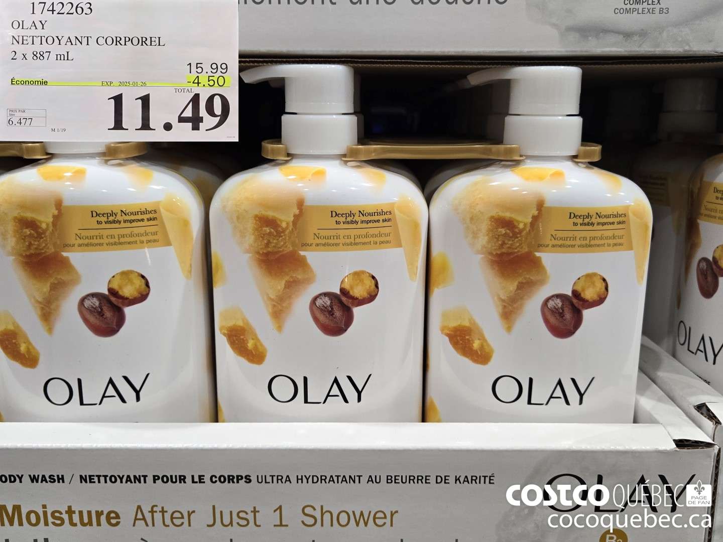 1742263 OLAY NETTOYANT CORPOREL 2 x 887 mL ($4.50 INSTANT SAVINGS EXPIRES ON 2025-01-26) $11.49