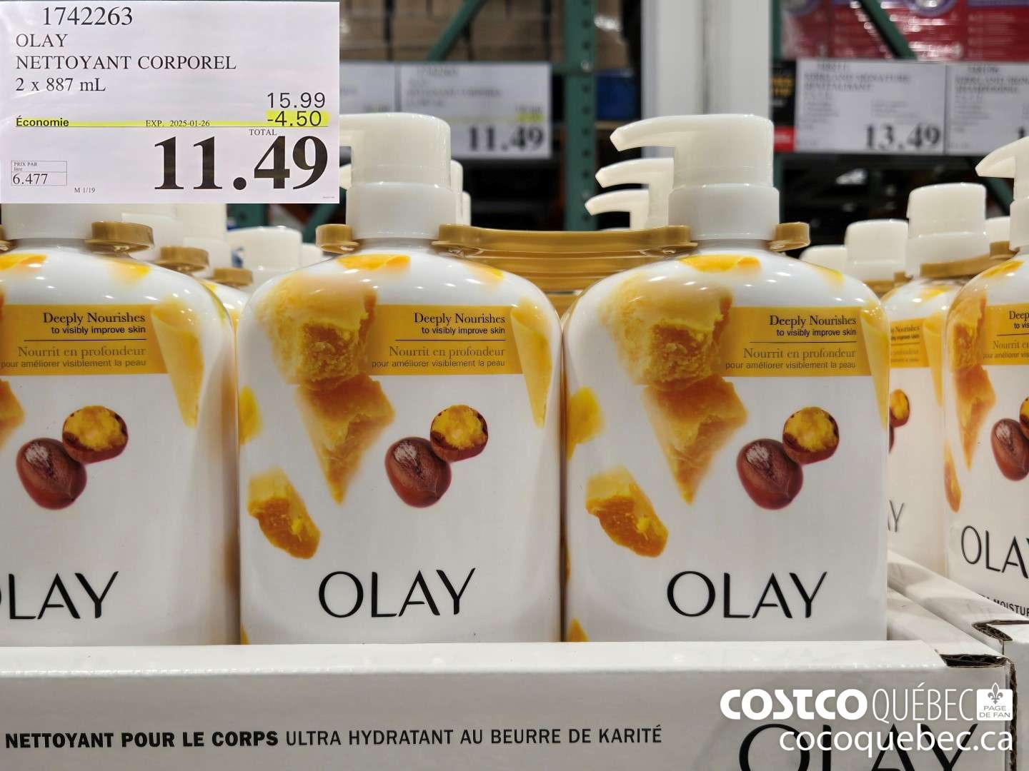 1742263 OLAY NETTOYANT CORPOREL 2 x 887 mL ($4.50 INSTANT SAVINGS EXPIRES ON 2025-01-26) $11.49