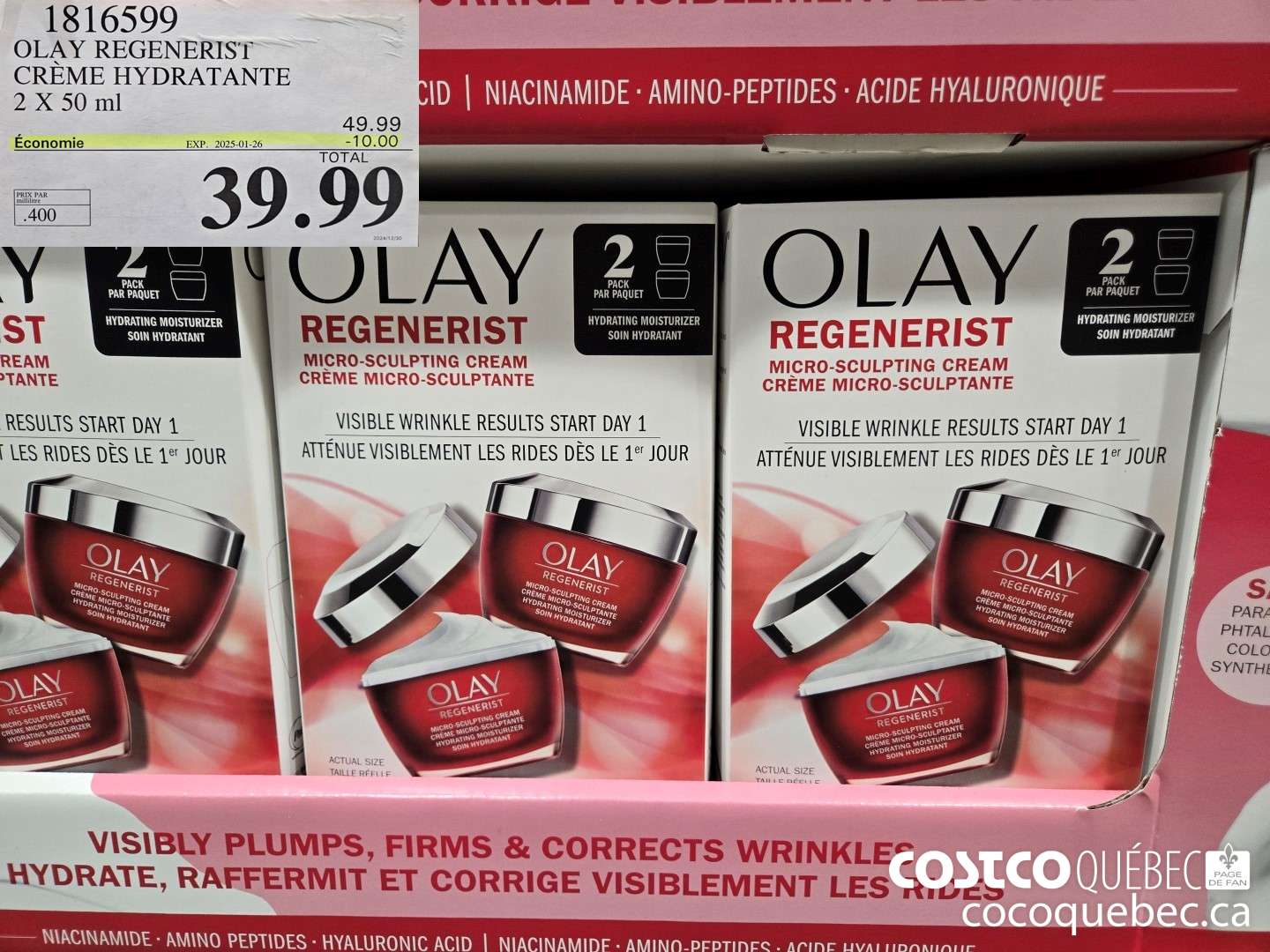 1816599 OLAY REGENERIST CREME HYDRATANTE 2 X 50 ml  ($10.00 INSTANT SAVINGS EXPIRES ON 2025-01-19) $39.99