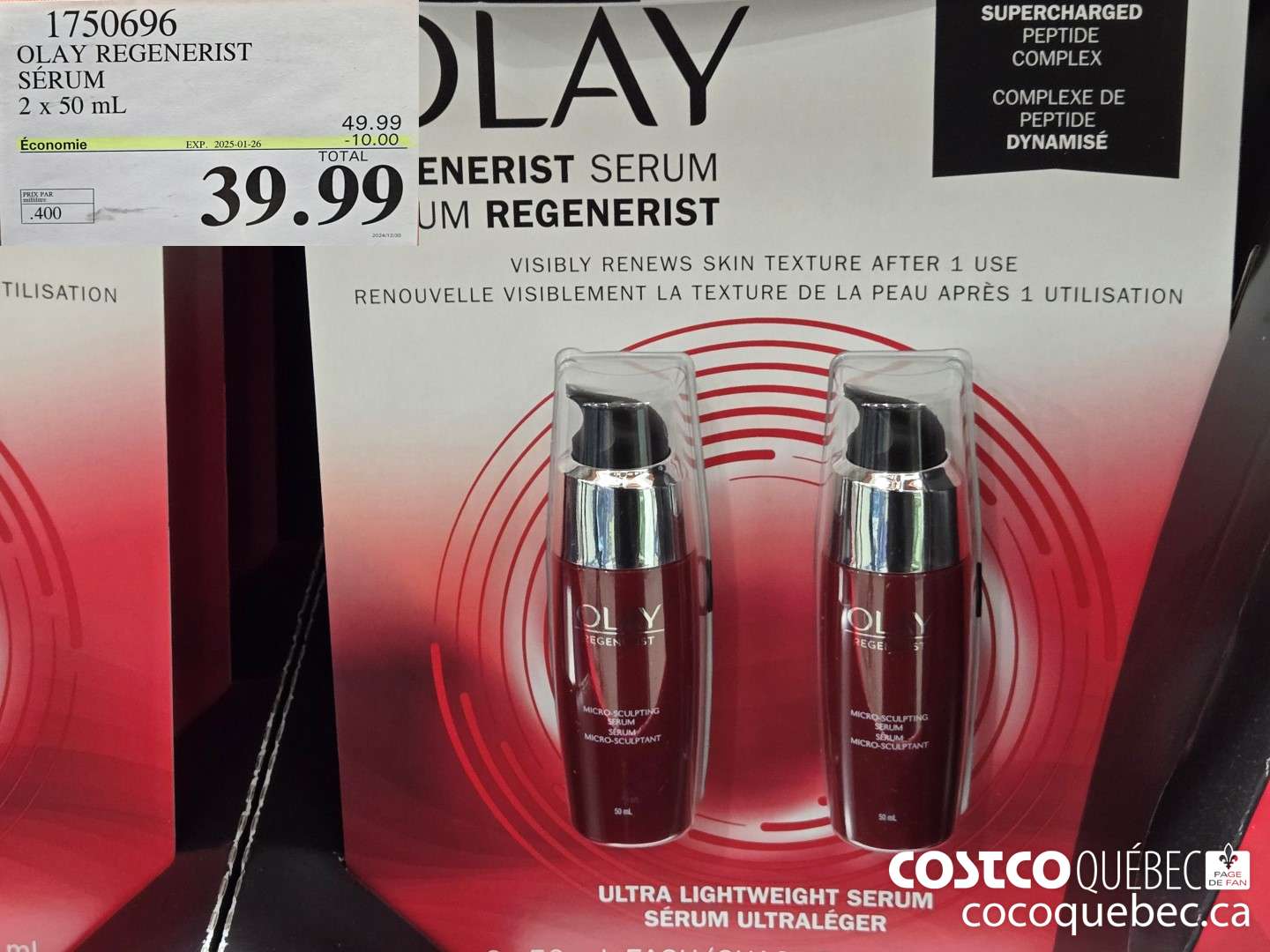 1750696 OLAY REGENERIST SERUM 2 © 50 mL  ($10.00 INSTANT SAVINGS EXPIRES ON 2025-01-26) $39.99