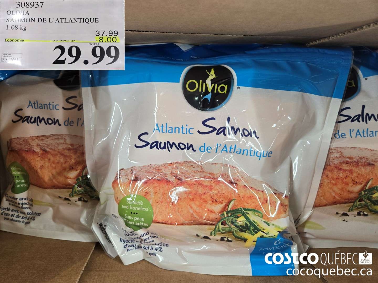308937 OLIVIA SAUMON DE L'ATLANTIQUE 1.08 kg ($8.00 INSTANT SAVINGS EXPIRES ON 2025-01-12) $29.99