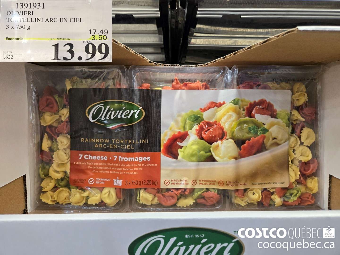 1391931 OLIVIERI TORTELLINI ARC EN CIEL ($3.50 INSTANT SAVINGS EXPIRES ON 2025-01-26) $13.99