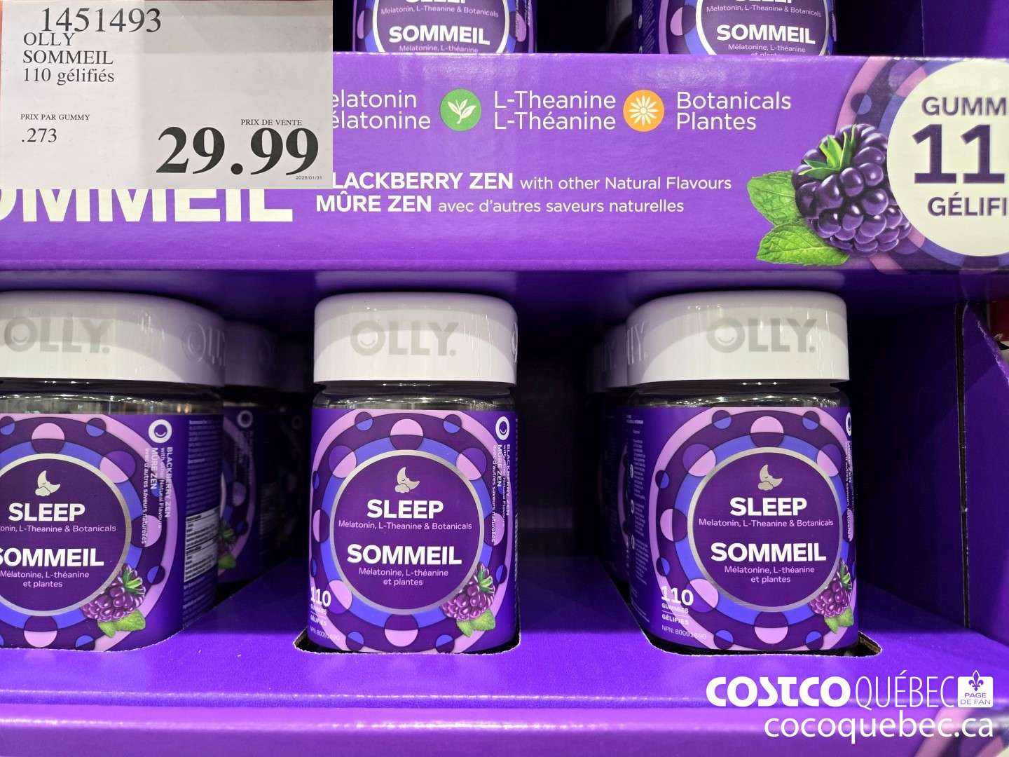 1451493 OLLY SOMMEIL 110 gélifiés  $29.99