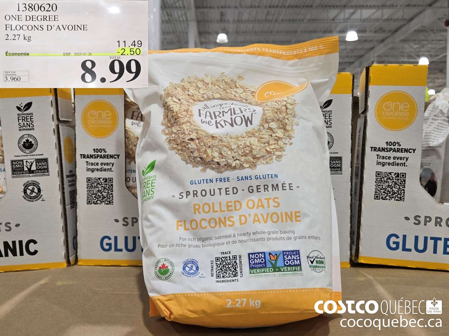 1380620 ONE DEGREE FLOCONS D'AVOINE 2.27 KG ($2.50 INSTANT SAVINGS EXPIRES ON 2025-01-26) $8.99