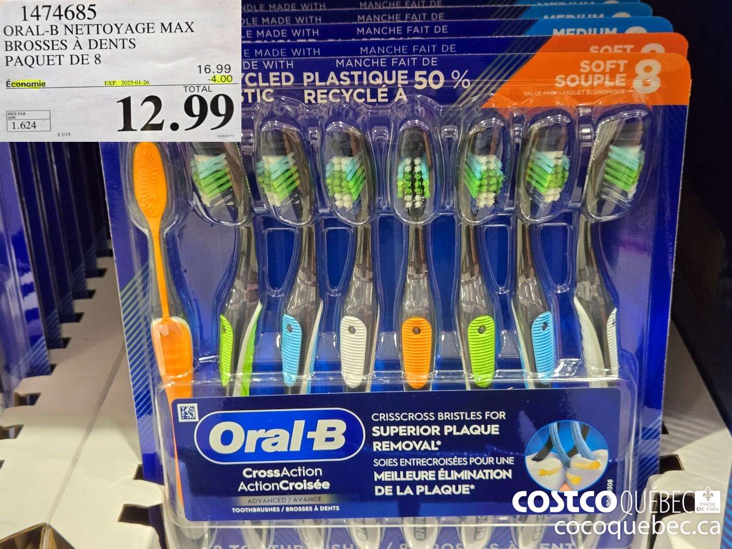 1474685 ORAL- B NETTOYAGE MAX BROSSES A DENTS PAQUET DE 8 ($4.00 INSTANT SAVINGS EXPIRES ON 2025-01-19) $12.99