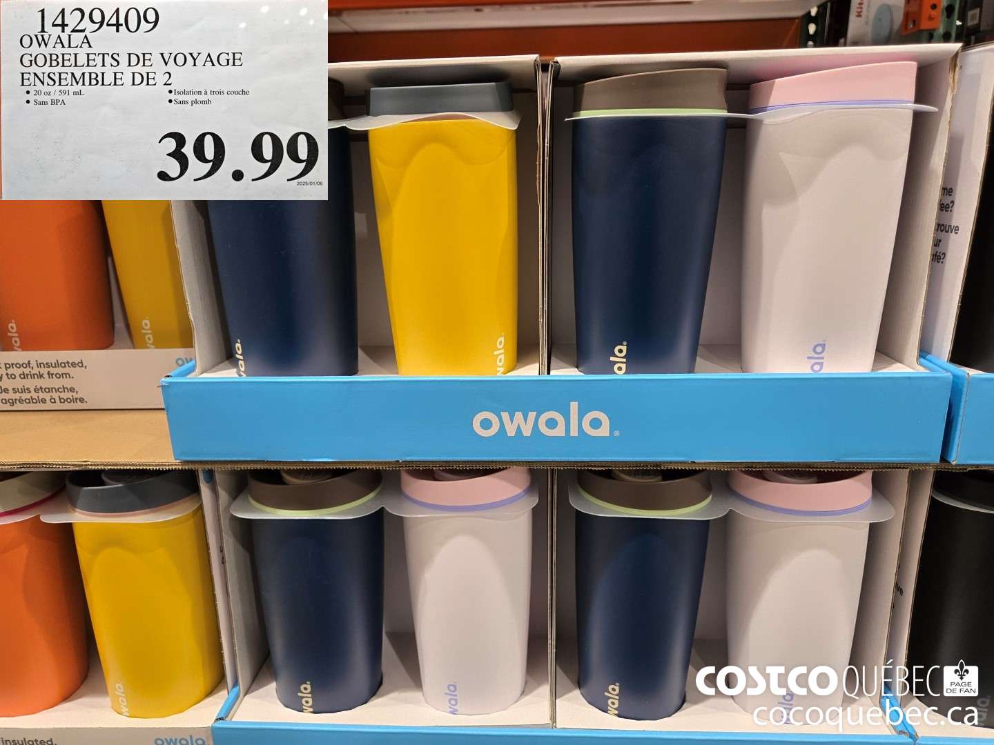 1429409 OWALA GOBELETS DE VOYAGE ENSEMBLE DE 2  $39.99