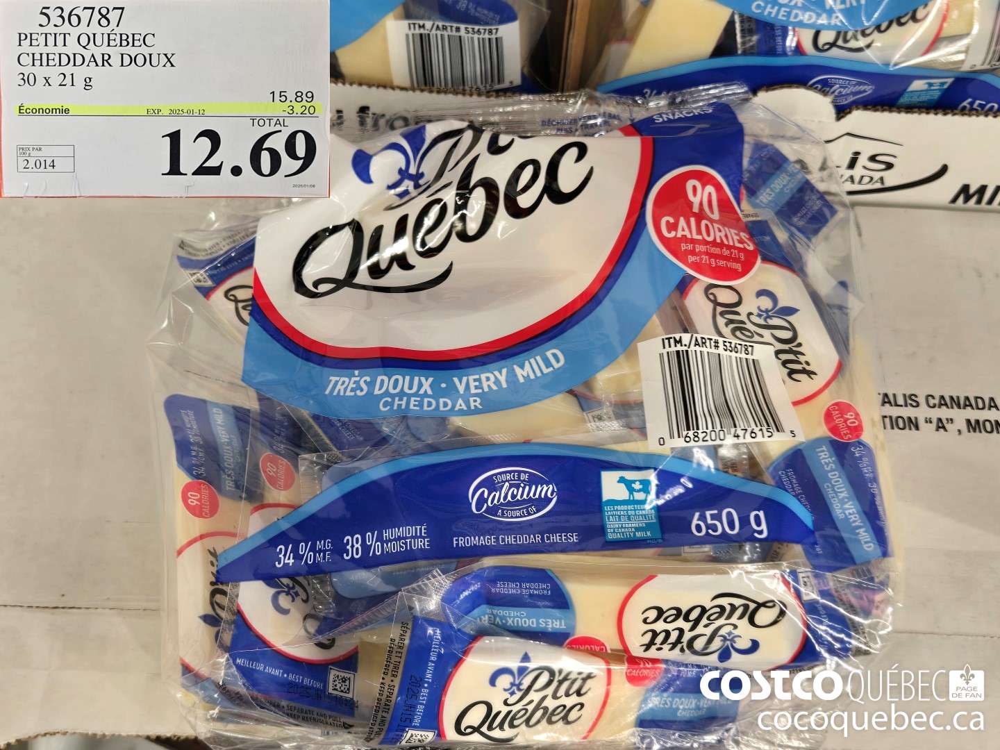 536787 PETIT QUEBEC CHEDDAR DOUX 30x 21g  ($3.00 INSTANT SAVINGS EXPIRES ON 2025-01-12) $12.69