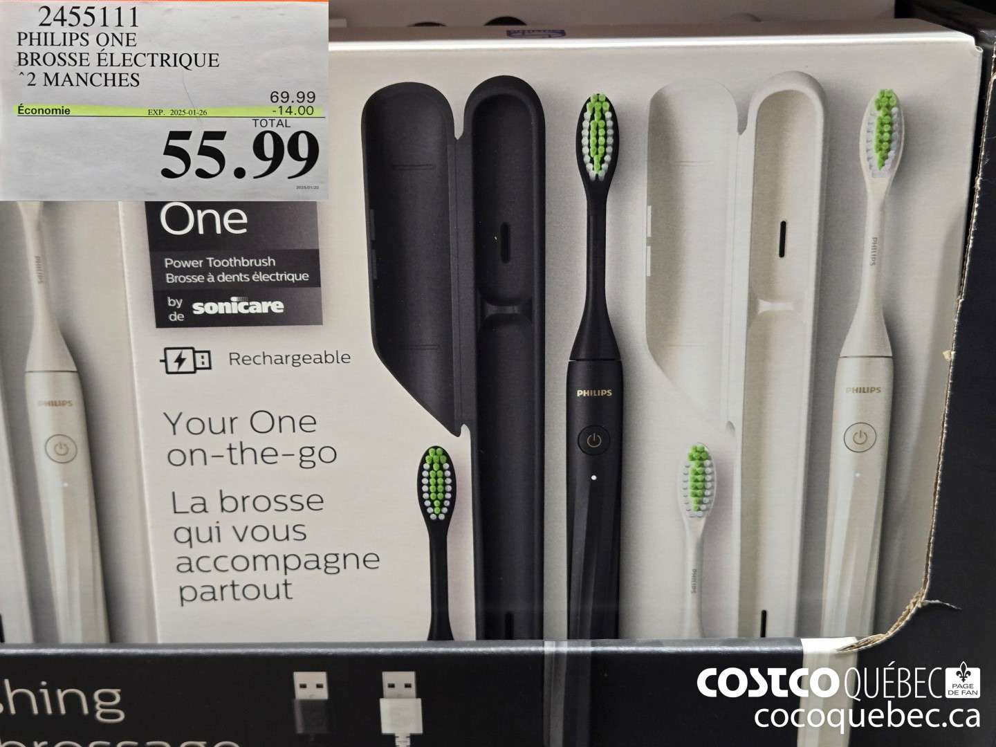 245511 PHILIPS ONE BROSSE ELECTRONIQUE ‘2 MANCHES  ($14.00 INSTANT SAVINGS EXPIRES ON 2025-01-26) $55.99