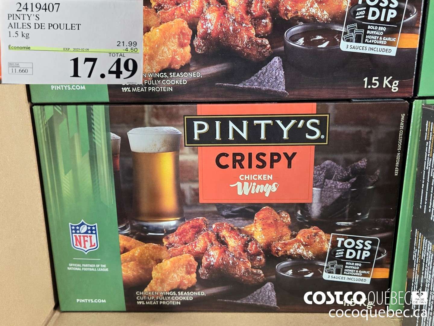 2419407 PINTY'S AILES DE POULET 1.5 kg 21.99 ($4.50 INSTANT SAVINGS EXPIRES ON 2025-02-09) $17.49