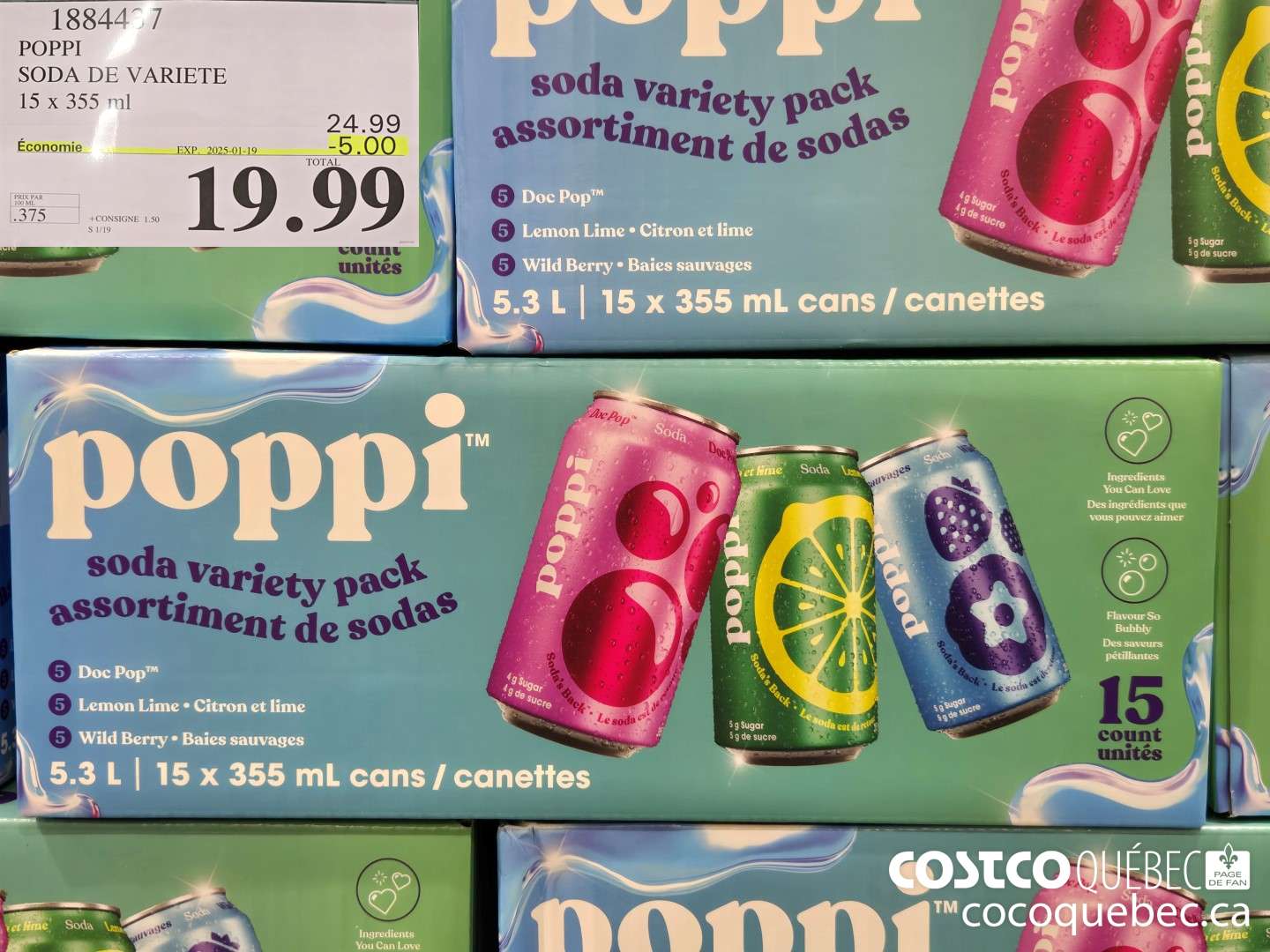 1884437 POPPI SODA DE VARIETE 15 x 355 ml TOTAL ist Pea A al 1.50 f ). [ D  ($5.00 INSTANT SAVINGS) $19.99