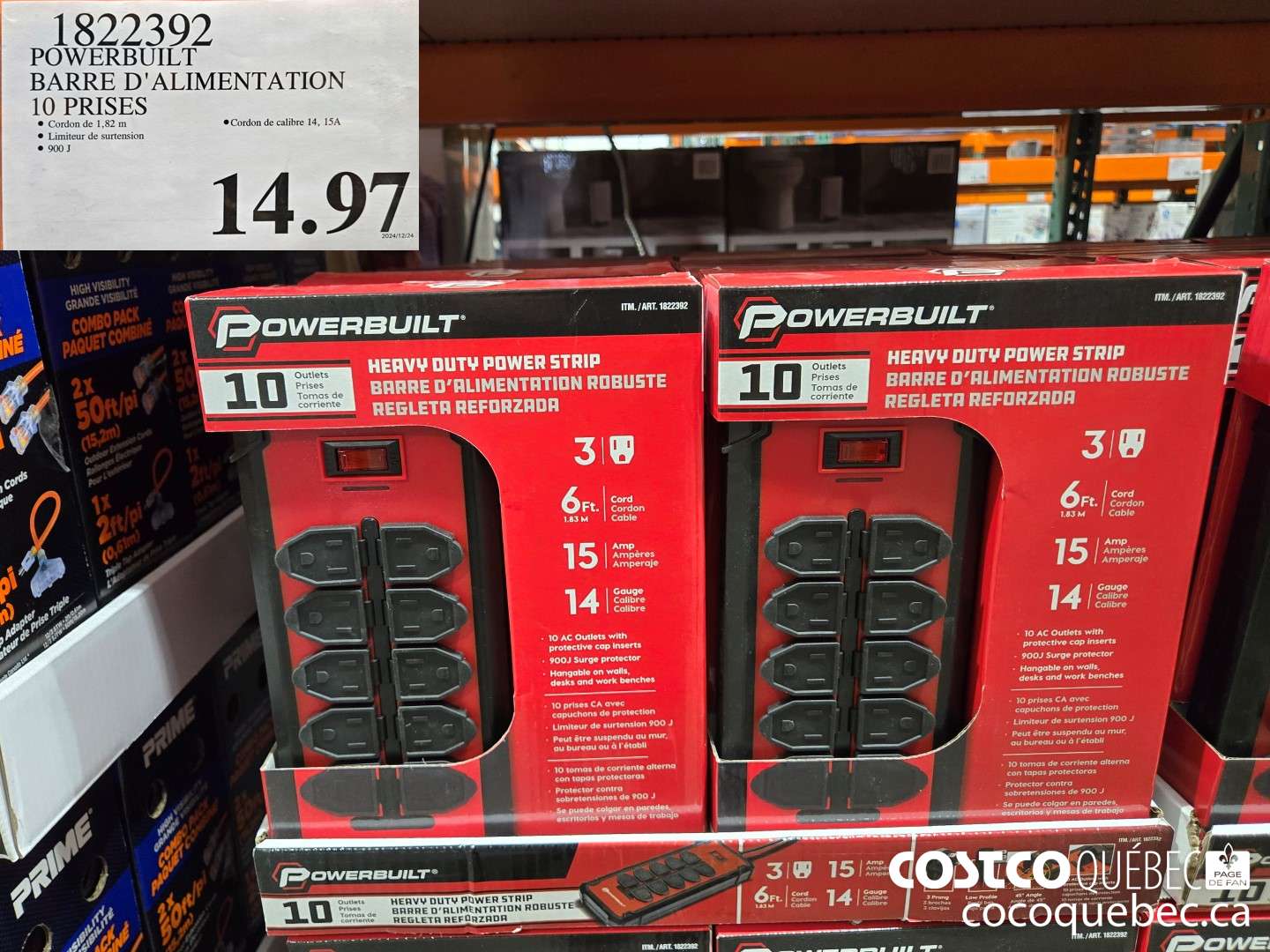 1822392 POWERBUILT BARRE D'ALIMENTATION 10 PRISES  $14.97