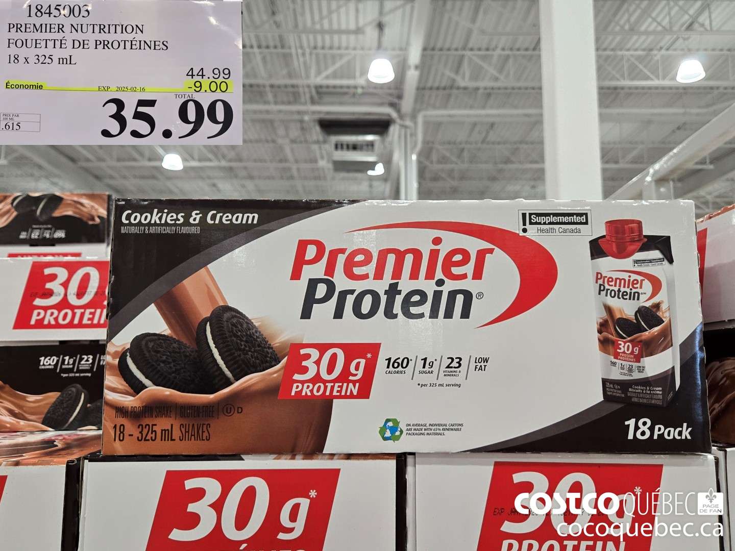 1845905 PREMIER NUTRITION FOUETTE DE PROTEINES 18 x 325 mL  ($9.00 INSTANT SAVINGS EXPIRES ON 2025-02-23) $35.99