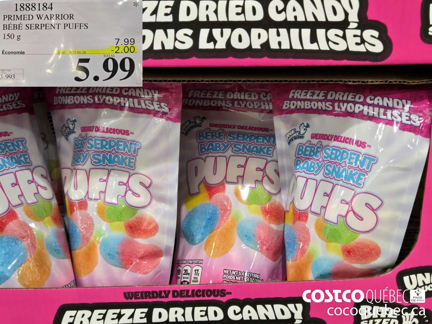 1888184 PRIMED WARRIOR BEBE SERPENT PUFFS 150 g  ($2.00 INSTANT SAVINGS EXPIRES ON 2025-01-26) $5.99