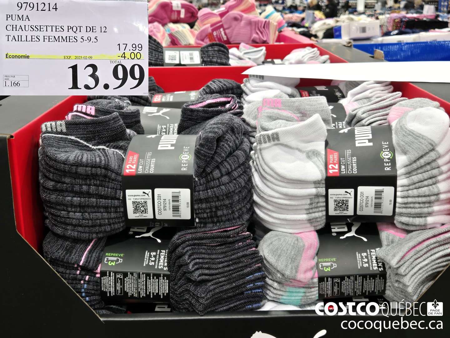 9791214 PUMA CHAUSSETTES PQT DE 12 TAILLES FEMMES 5-9.5  ($4.00 INSTANT SAVINGS EXPIRES ON 2025-02-09) $13.99