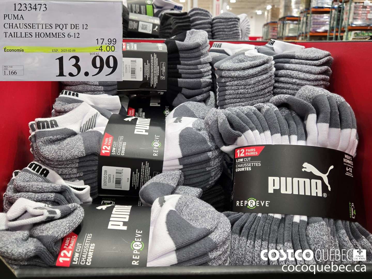 1233473 PUMA CHAUSSETTE POT DE 17 TAILLES HOMMES 6-12  ($4.00 INSTANT SAVINGS EXPIRES ON 2025-02-09) $13.99