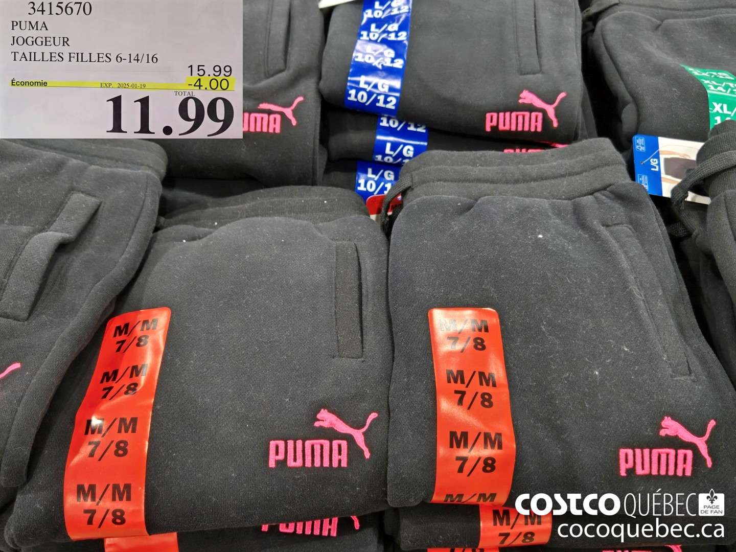 3415670 PUMA JOGGEUR TAILLES FILLES 6-14/16  ($4.00 INSTANT SAVINGS EXPIRES ON 2025-01-19) $11.99