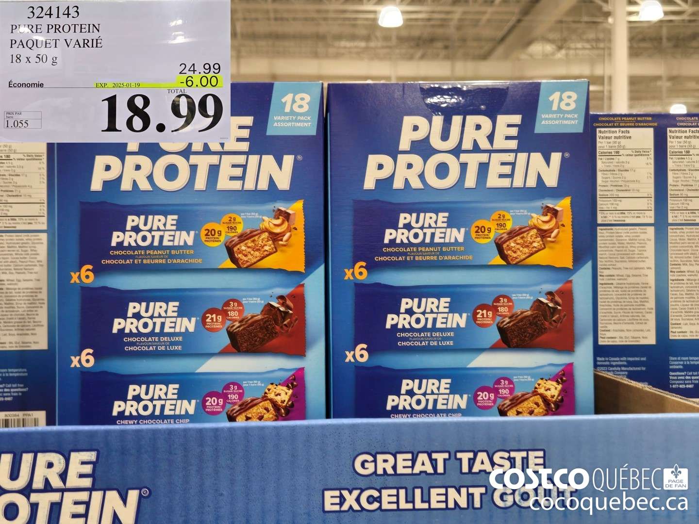 324143 PURE PROTEIN PAQUET VARIE 18x50 g ($6.00 INSTANT SAVINGS EXPIRES ON 2025-01-19) $18.99