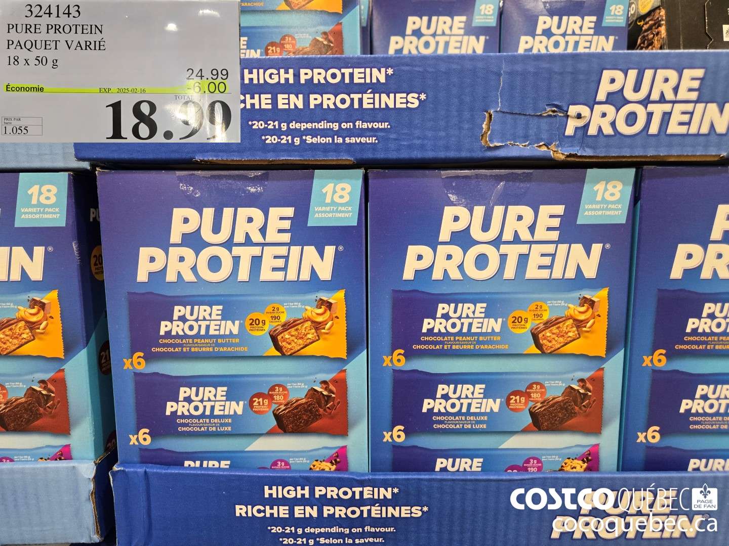 324143 PURE PROTEIN PAQUET VARIE 18x50 g ($6.00 INSTANT SAVINGS EXPIRES ON 2025-02-16) $18.99