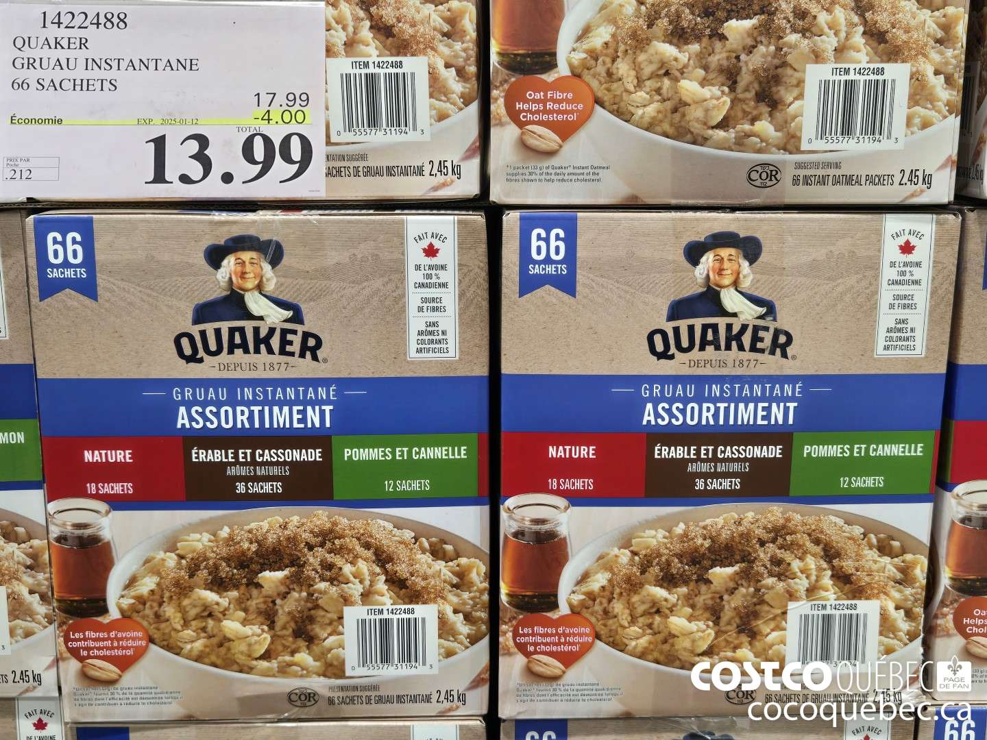 1422488 QUAKER GRUAU INSTANTANE 66 Sachets ($4.00 INSTANT SAVINGS EXPIRES ON 2025-01-12) $13.99