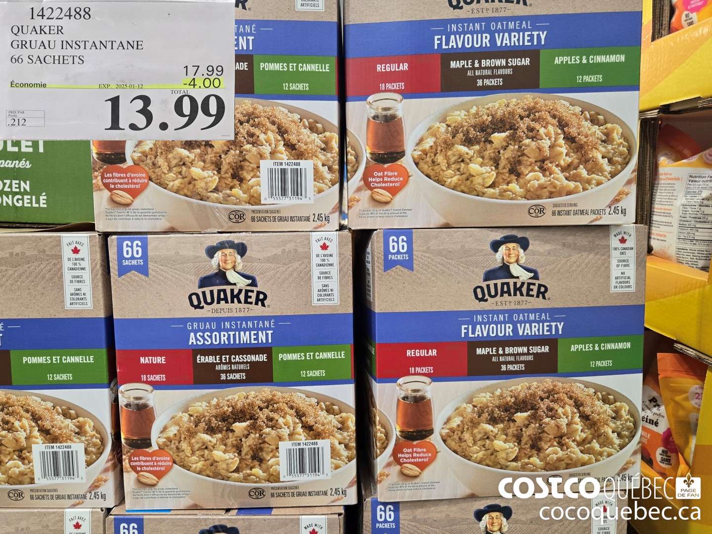 1422488 QUAKER GRUAU INSTANTANE 66 Sachets ($4.00 INSTANT SAVINGS EXPIRES ON 2025-01-12) $13.99