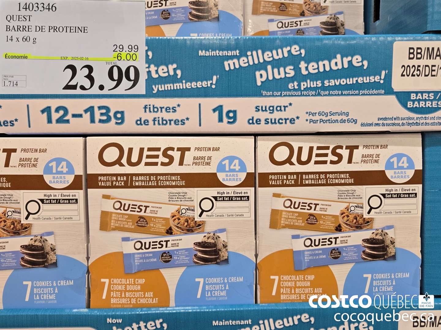 1403346 QUEST BARRE DE PROTEINE 14x 60 G ($6.00 INSTANT SAVINGS EXPIRES ON 2025-02-16) $23.99