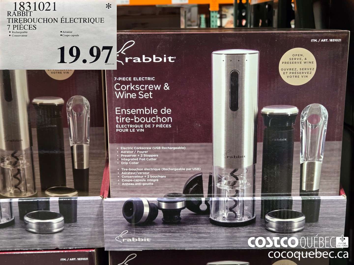 1831021 RABBIT TIREBOUCHON ELECTRIQUE 7 PIECES  $19.97