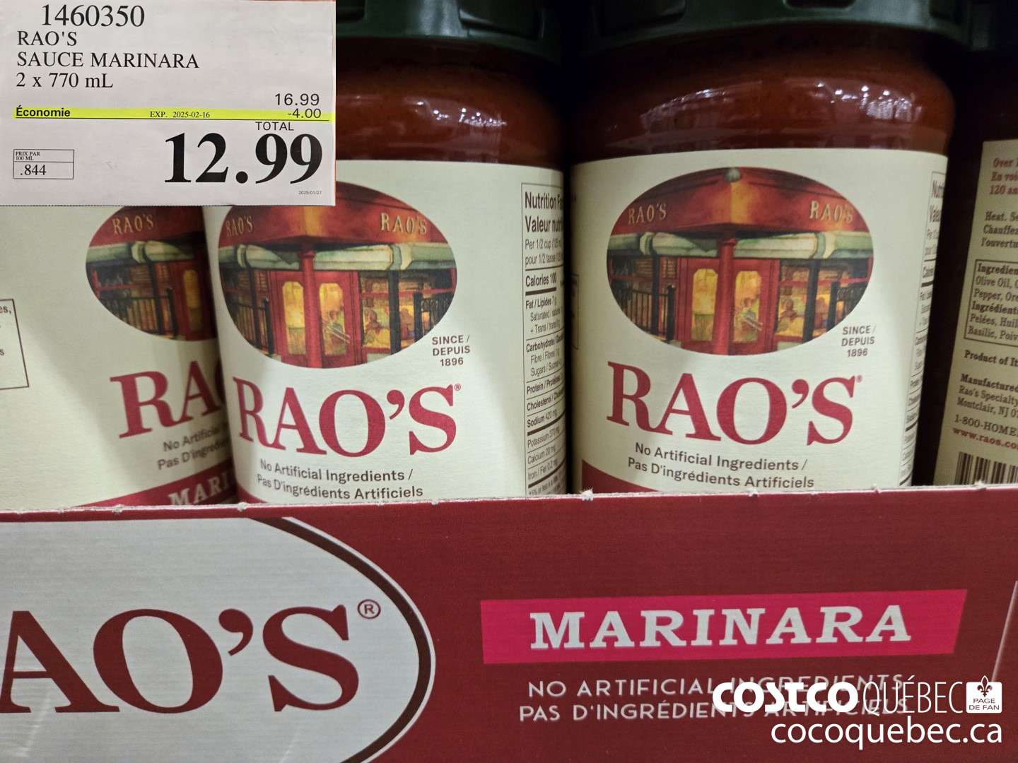 1460350 RAO'S SAUCE MARINARA ($4.00 INSTANT SAVINGS EXPIRES ON 2025-02-16) $12.99