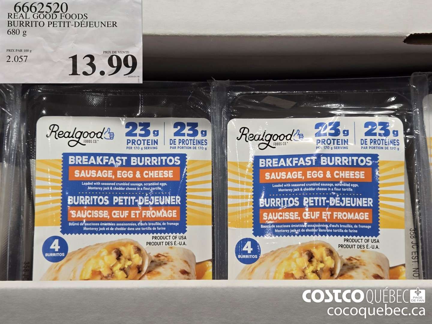 6662520 REAL GOOD FOODS BURRITO PETIT-DEJEUNER $13.99