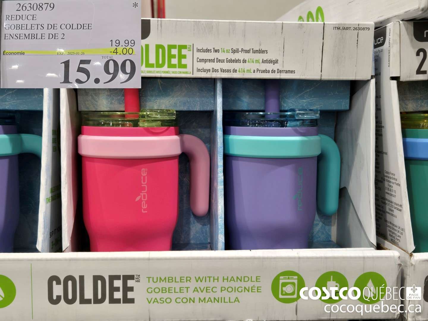 2630879 REDUCE GOBELETS DE COLDEE ENSEMBIE DE 2  ($4.00 INSTANT SAVINGS EXPIRES ON 2025-01-26) $15.99