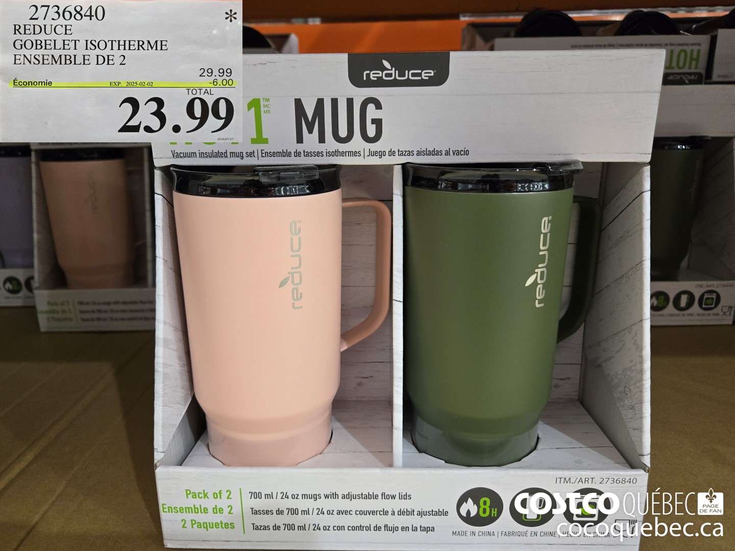 2736840 REDUCE GOBELET ISOTHERME ENSEMBLE DE 2  ($6.00 INSTANT SAVINGS EXPIRES ON 2024-12-29) $23.99
