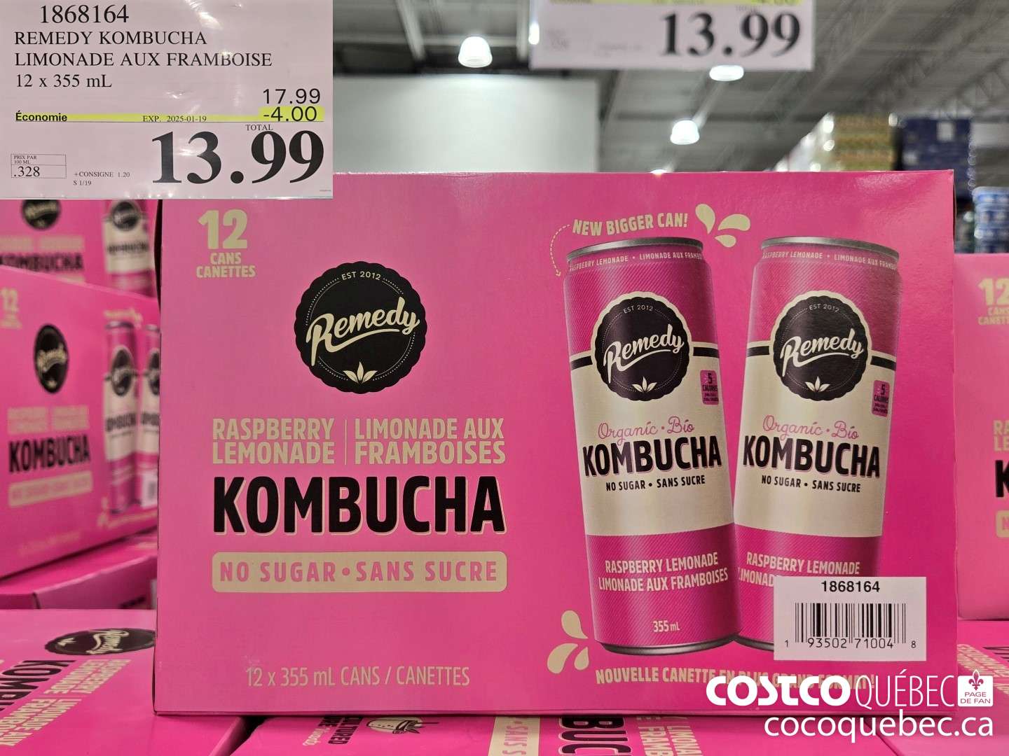 1868164 REMEDY KOMBUCHA LIMONADE AUX FRAMBOISE  ($4.00 INSTANT SAVINGS EXPIRES ON 2025-01-19) $13.99