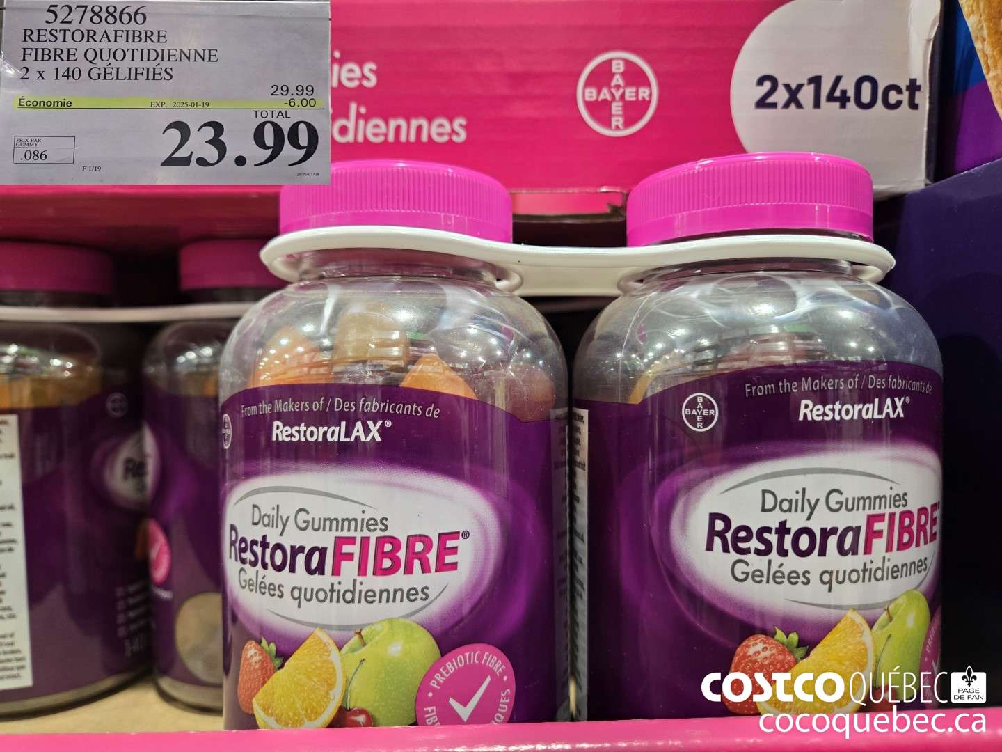 5278866 RESTORAFIBRE FIBRE QUOT!IDIENNE 2 x 140 GELIFIES ($6.00 INSTANT SAVINGS EXPIRES ON 2025-01-19) $23.99