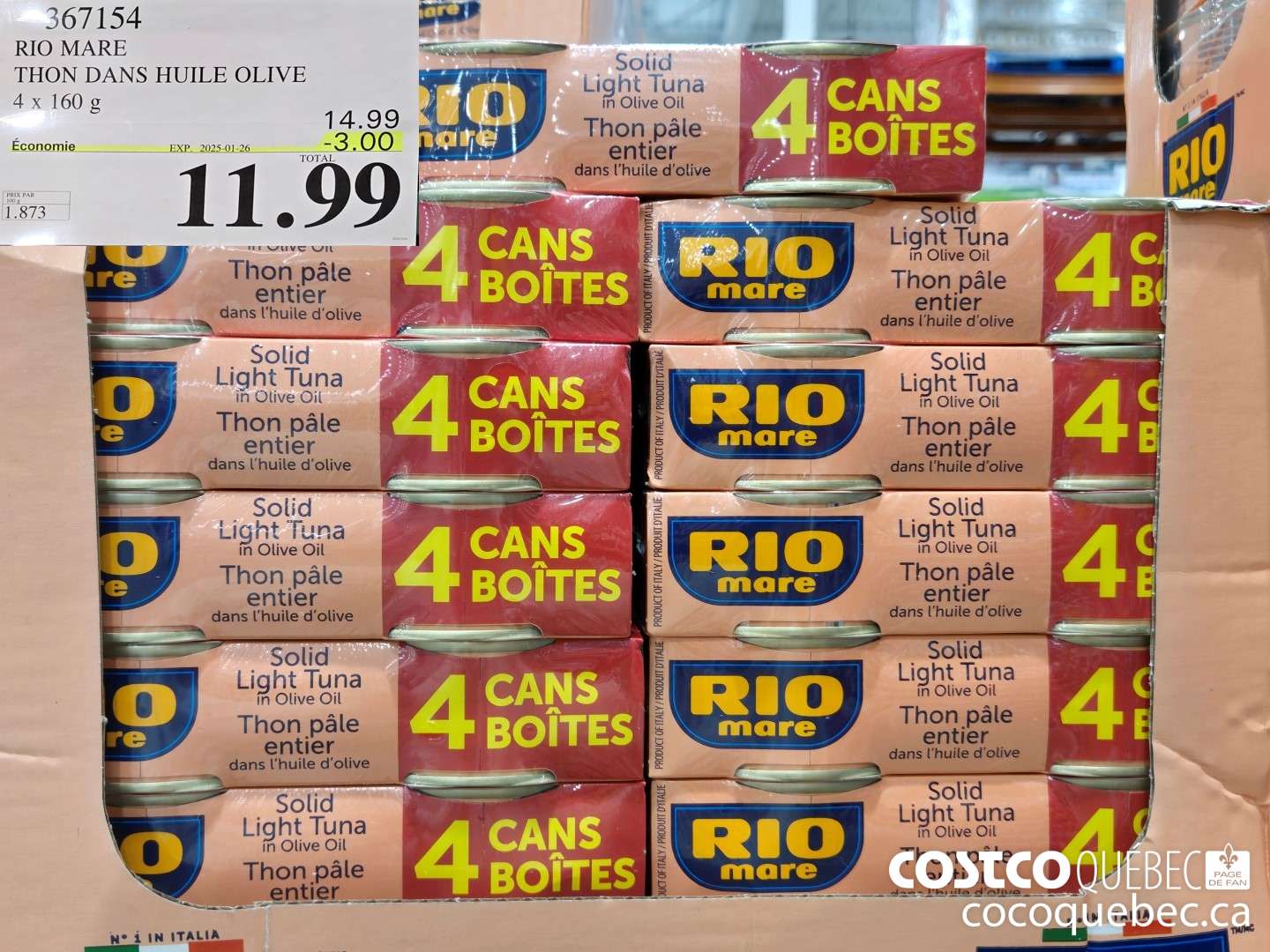 367154 RIO MARE THON HUILE D'OLIVE 4x 160 g ($3.00 INSTANT SAVINGS EXPIRES ON 2025-01-26) $11.99