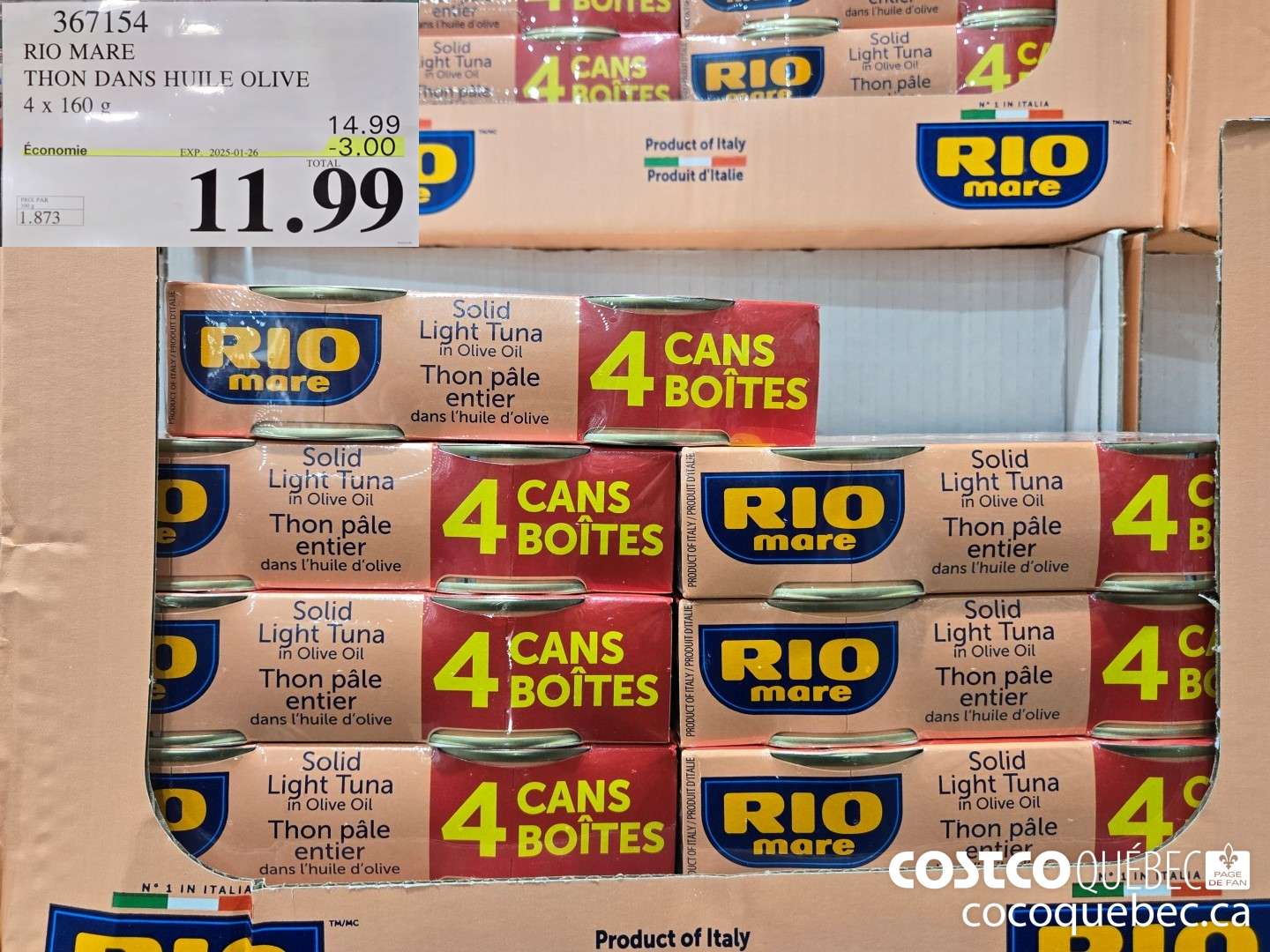 367154 RIO MARE THON HUILE D'OLIVE 4x 160 g ($3.00 INSTANT SAVINGS EXPIRES ON 2025-01-26) $11.99