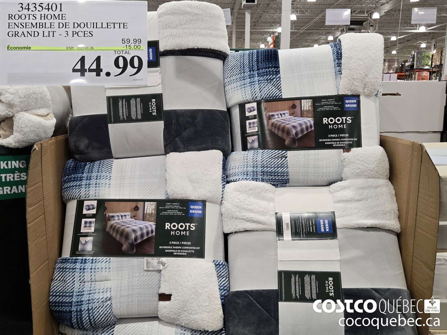 3435401 ROOTS HOME ENSEMBLE DE DOUILLETTF GRAND LIT - 3 PCES  ($15.00 INSTANT SAVINGS EXPIRES ON 2024-12-26) $44.99