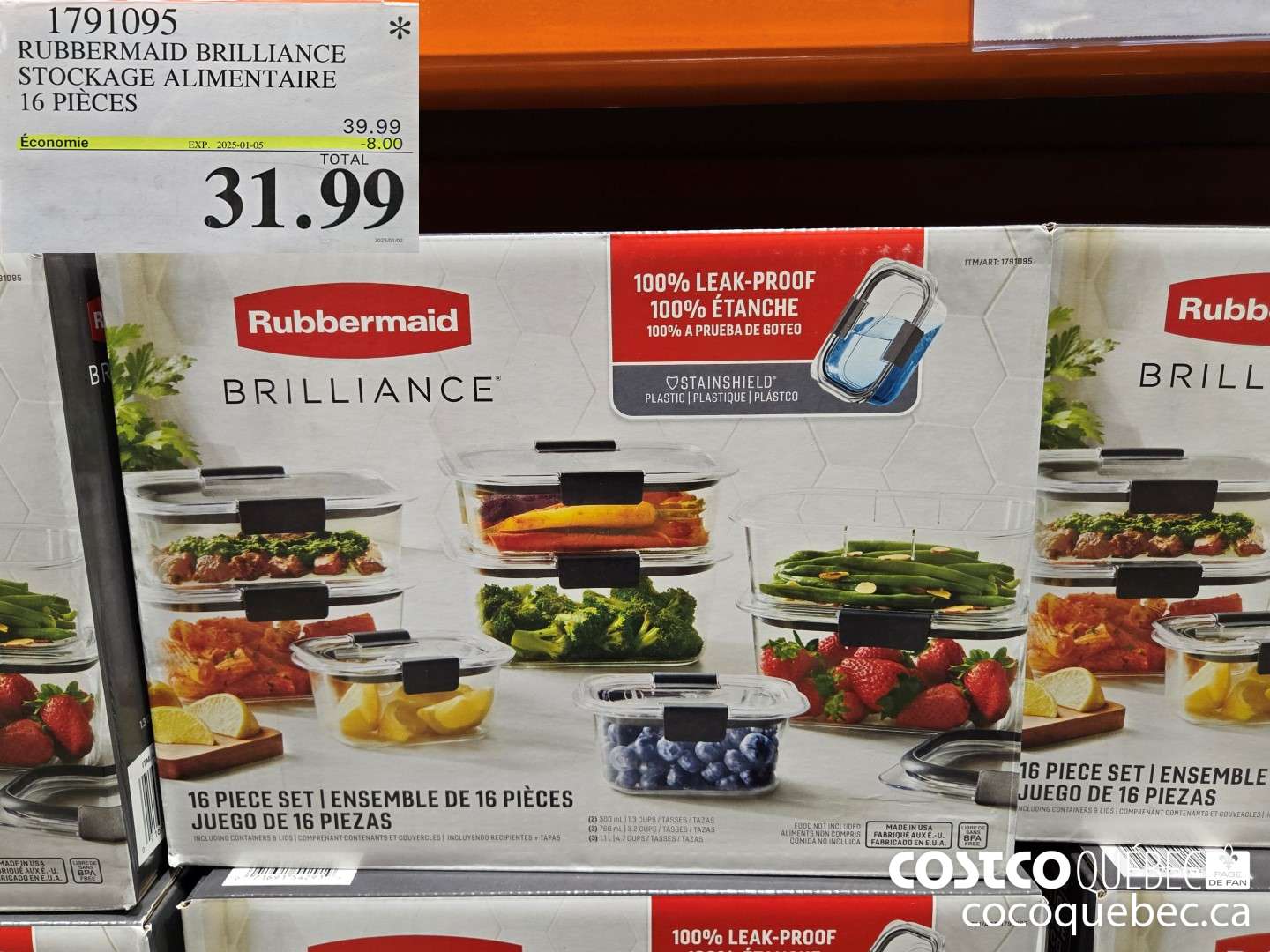 1791095 RUBBERMAID BRILLIANCE STOCKAGE ALIMENTAIRE 16 PIECES  ($8.00 INSTANT SAVINGS EXPIRES ON 2025-01-05) $31.99
