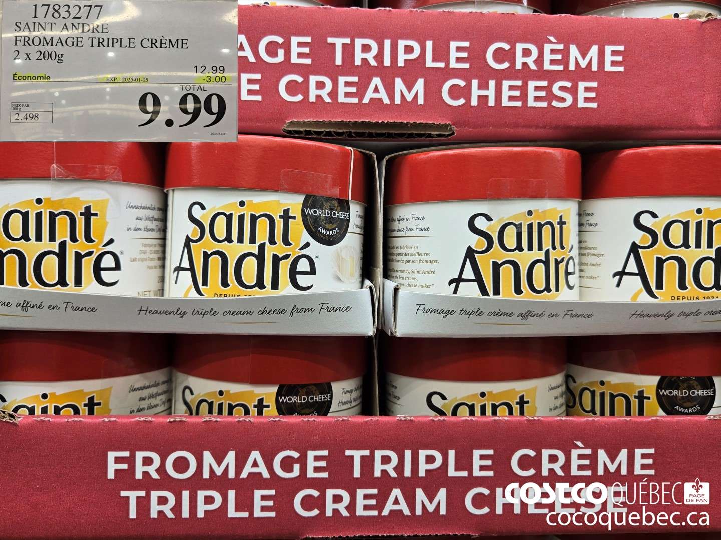 1783277 SAINT ANDRE FROMAGE TRIPLE CREME 2 x 200  ($3.00 INSTANT SAVINGS EXPIRES ON 2025-01-05) $9.99