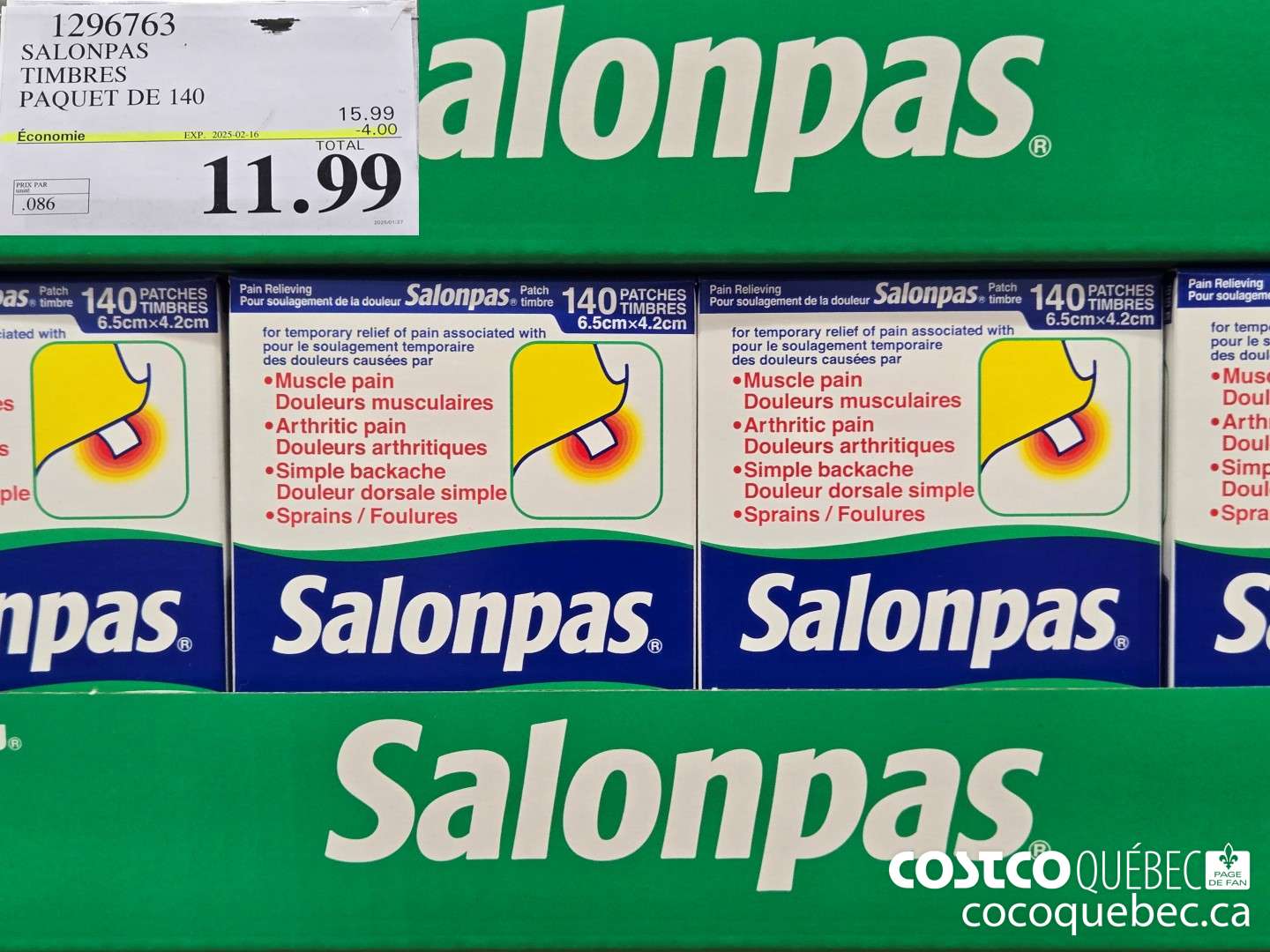 1296763 SALONPAS TIMBRES PAQUET DE 140  ($3.50 INSTANT SAVINGS EXPIRES ON 2025-02-16) $11.99