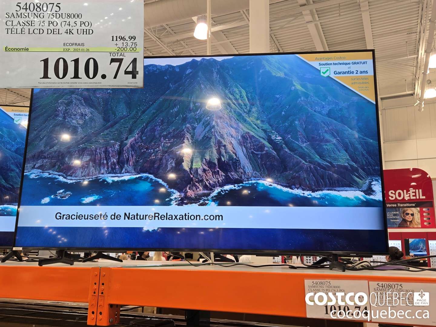 5408075 SAMSUNG 75DU8000 CLASSE 75 PO (74,5 PO) TELE LCD DEL 4K UHD  ($200.00 INSTANT SAVINGS EXPIRES ON 2025-01-26) $1010.74