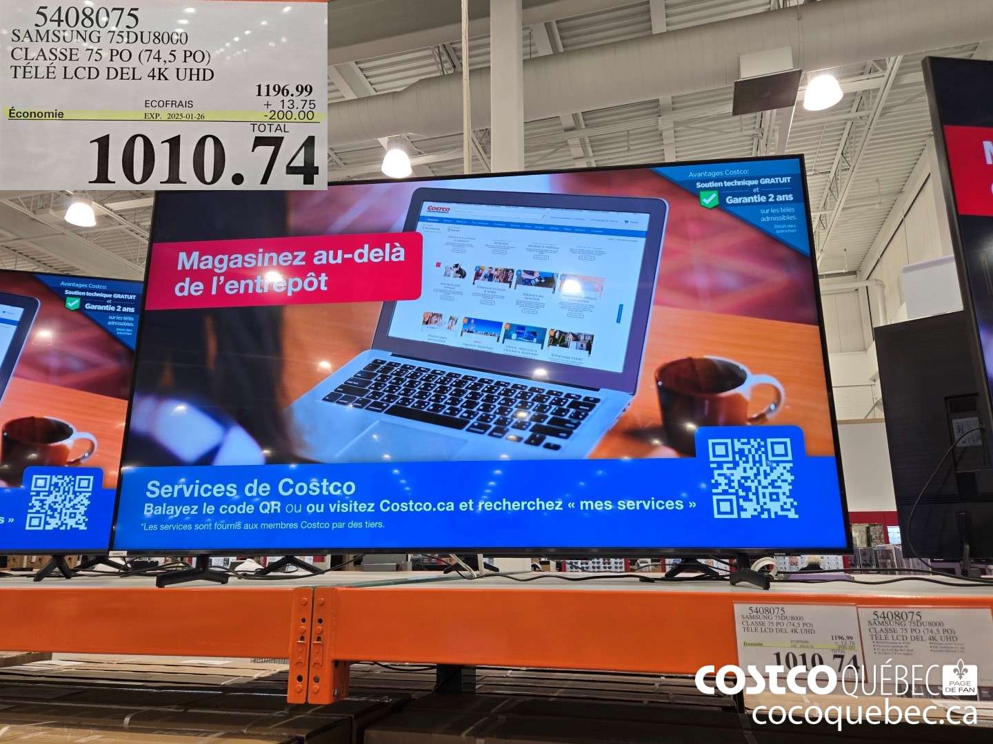 5408075 SAMSUNG 75DU80C0 CLASSE 75 PO (74,5 PO) TELE LCD DEL 4K UHD  ($200.00 INSTANT SAVINGS EXPIRES ON 2025-01-26) $1010.74