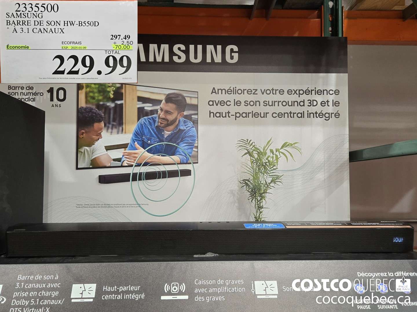 2335500 SAMSUNG BARRE DE SON HW-B550D  ($70.00 INSTANT SAVINGS EXPIRES ON 2025-01-09) $229.99