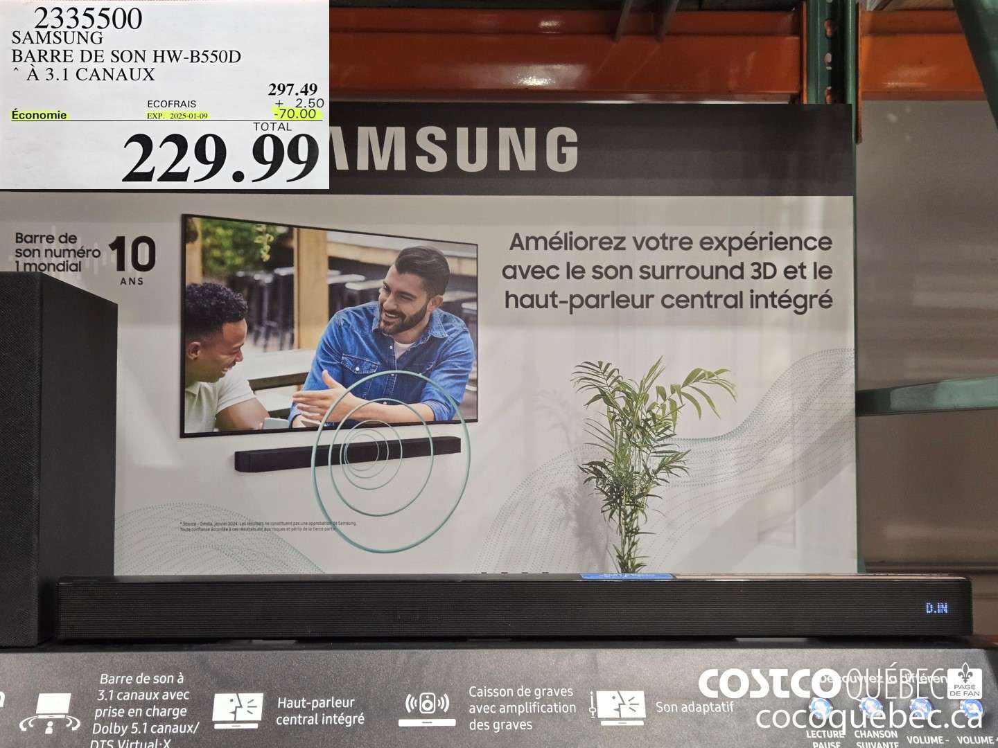 2335500 SAMSUNG BARRE DE SON HW-B550D  ($70.00 INSTANT SAVINGS EXPIRES ON 2025-01-09) $229.99