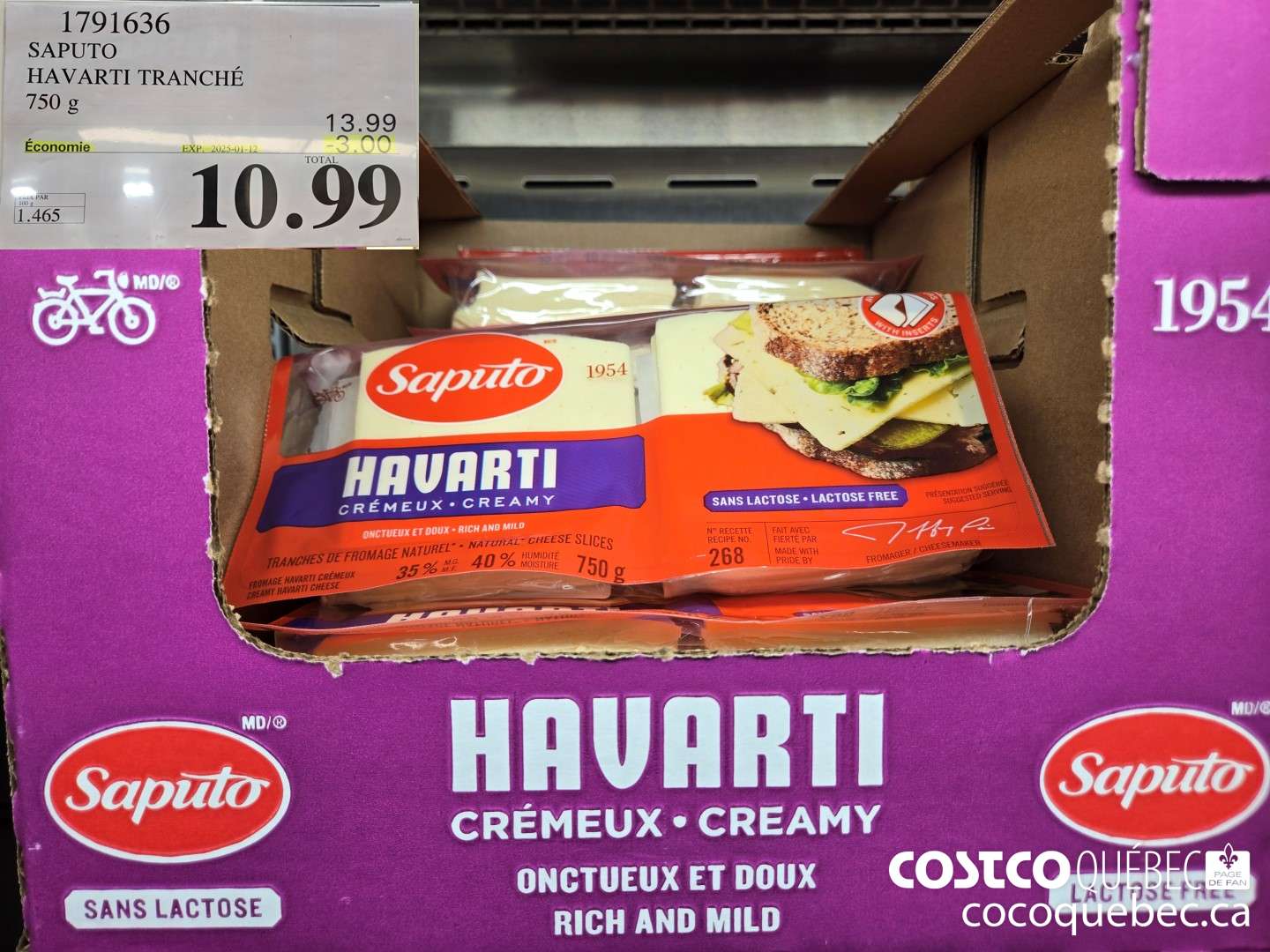 1791636 SAPUTO HAVARTI TRANCHE  ($3.00 INSTANT SAVINGS EXPIRES ON 2025-01-12) $10.99