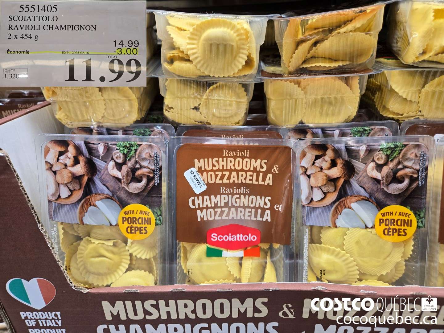 5551405 SCOIATTOLO RAVIOLI CHAMPIGNON 2x 454 g  ($3.00 INSTANT SAVINGS EXPIRES ON 2025-02-16) $11.99