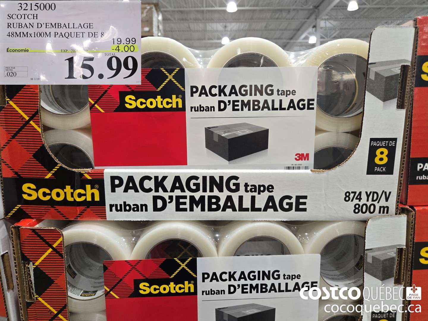 3215000 SCOTCH RUBAN D'EMBALLAGE 48MMx100M PAQUET DE 8  ($4.00 INSTANT SAVINGS EXPIRES ON 2024-10-20) $15.99