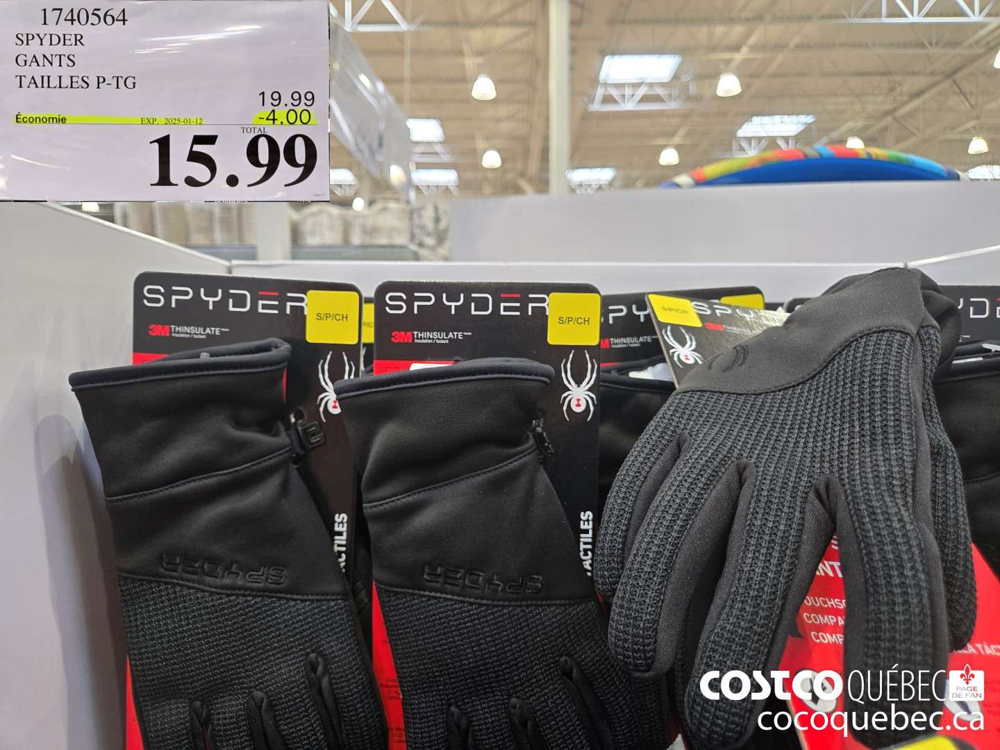 1740564 SPYDER GANTS TAILLES: P-TG TOTAL — 15.99 i ee ee eee ett  ($4.00 INSTANT SAVINGS EXPIRES ON 2025-01-12) $15.99